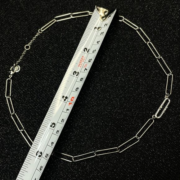 ~ Marlyn Schiff Pave Link Necklace 16-18" Silvertone / Cubic Zirconia - Picture 4 of 15